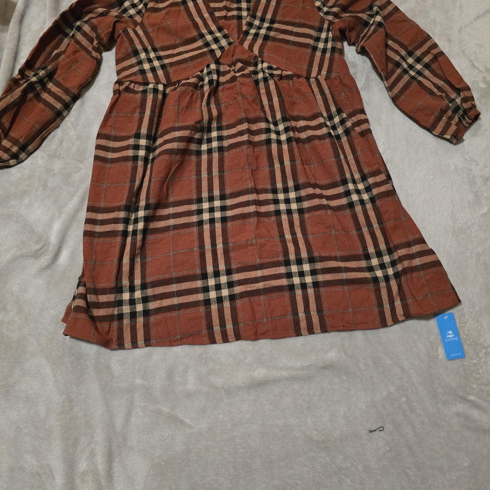 Cupshe Red Plaid Long Sleeve Dress